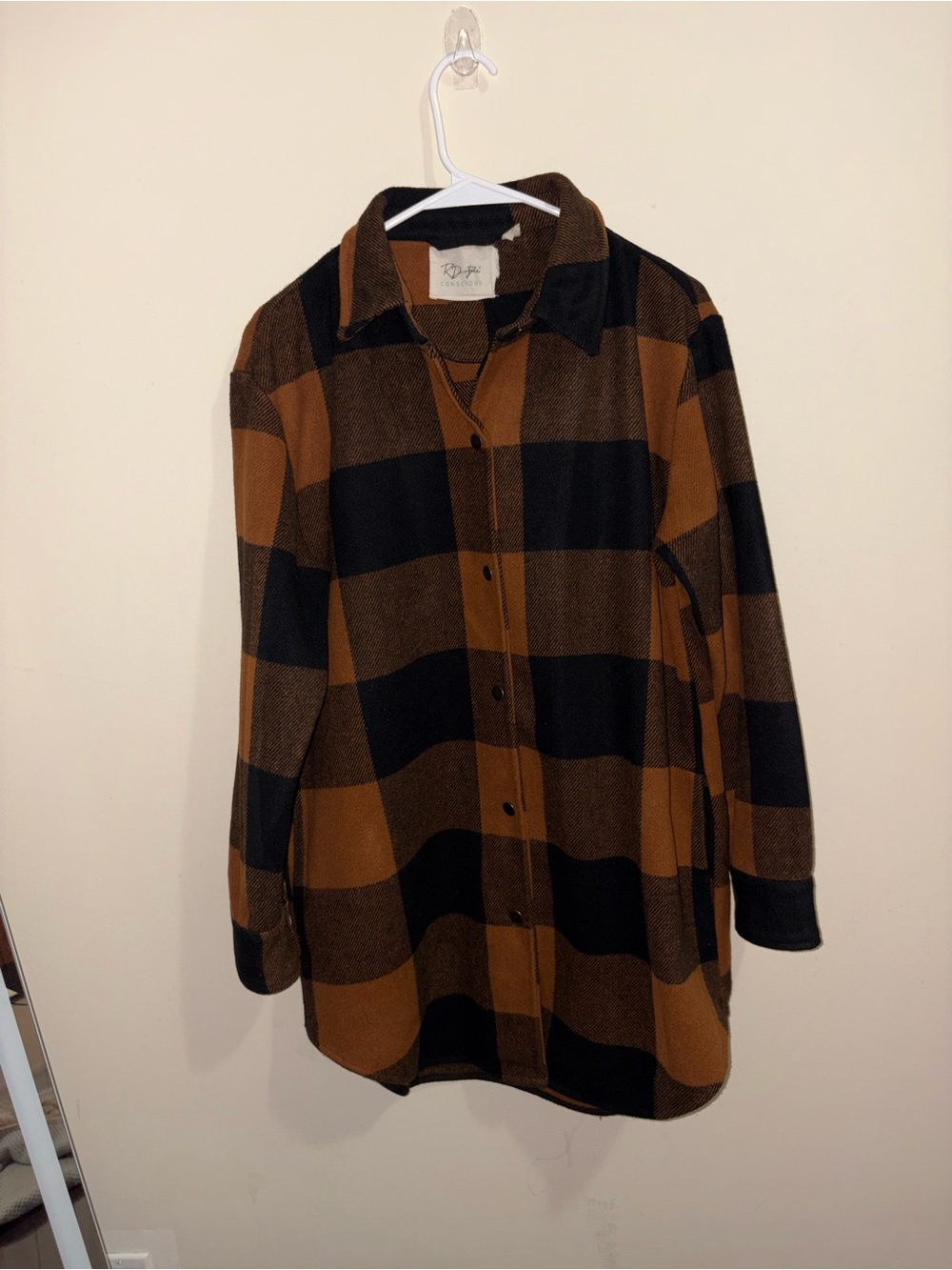 RD Style Black and Brown Plaid Button Shirt Jacket